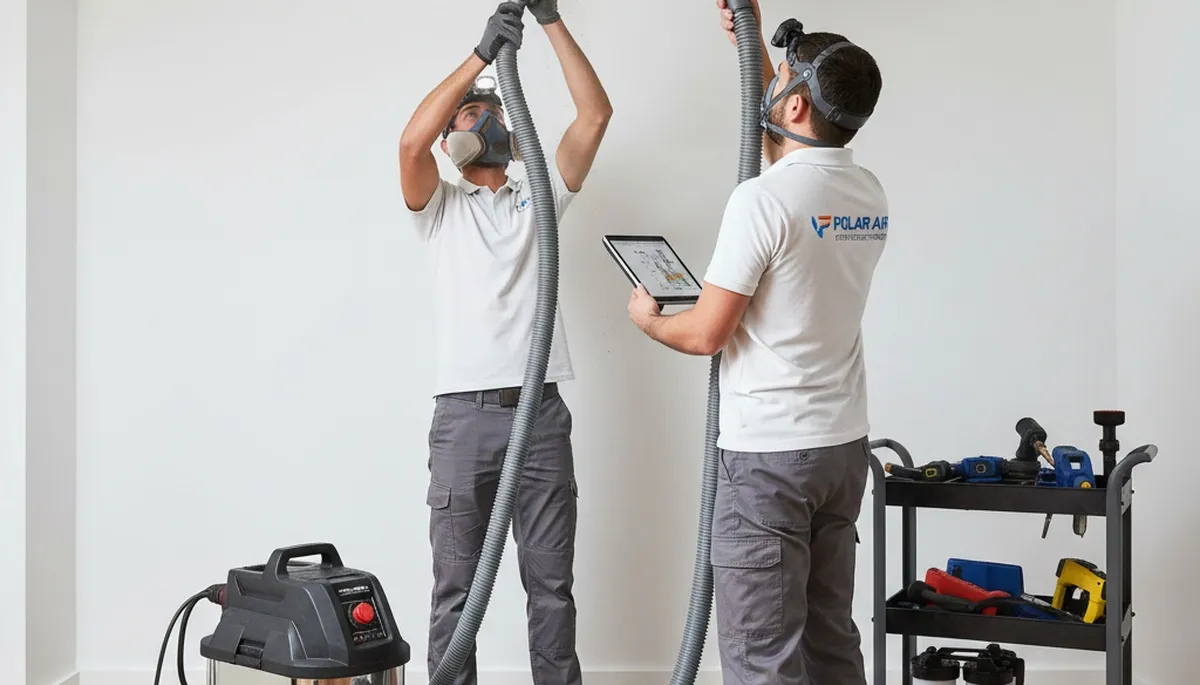 Technician cleaning air ducts for HVAC system in Brooklyn, NY home by Five Star Cooling