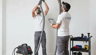 Technician cleaning air ducts for HVAC system in Brooklyn, NY home by Five Star Cooling