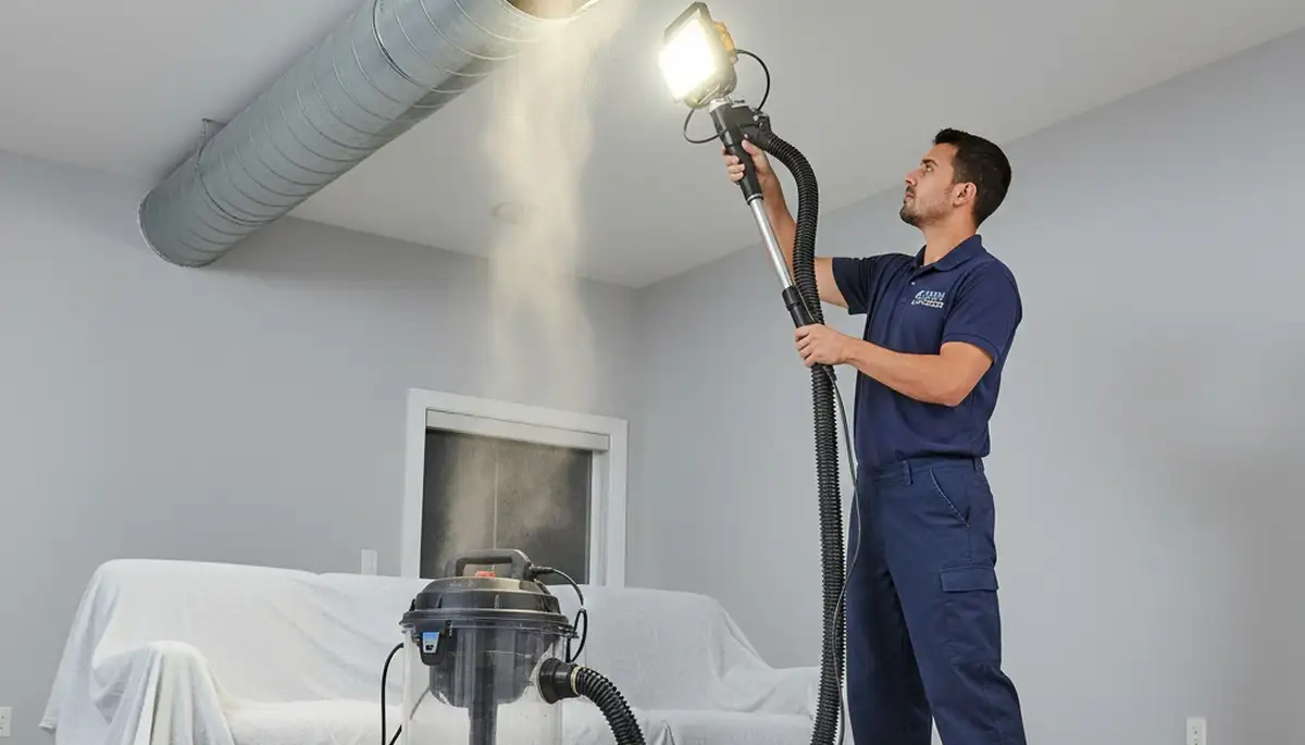 Technician cleaning air ducts for HVAC system in Brooklyn, NY home | Five Star Cooling