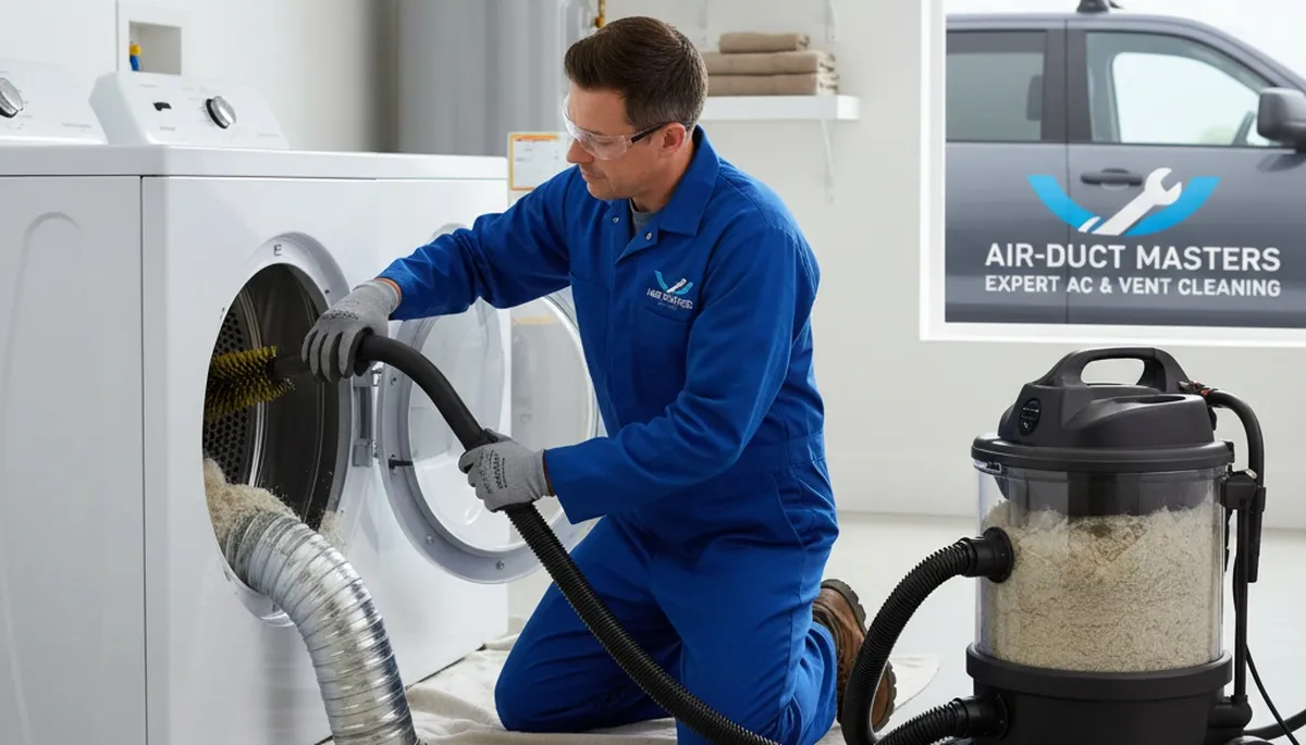Technician performing professional dryer vent cleaning service in Brooklyn, NY home