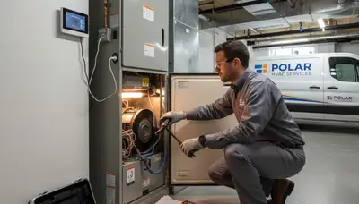 Technician performing furnace repair in Brooklyn, NY for Five Star Cooling homeowners