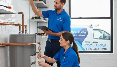Professional plumber fixing pipe under sink in Brooklyn NY home | Five Star Cooling plumbing services