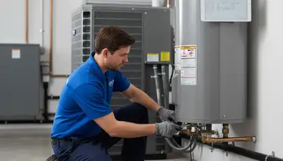 Technician repairing water heater in Brooklyn NY home | Five Star Cooling expert service